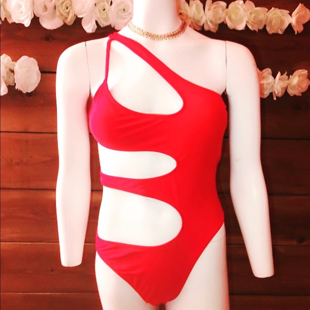 Red one one piece bikini